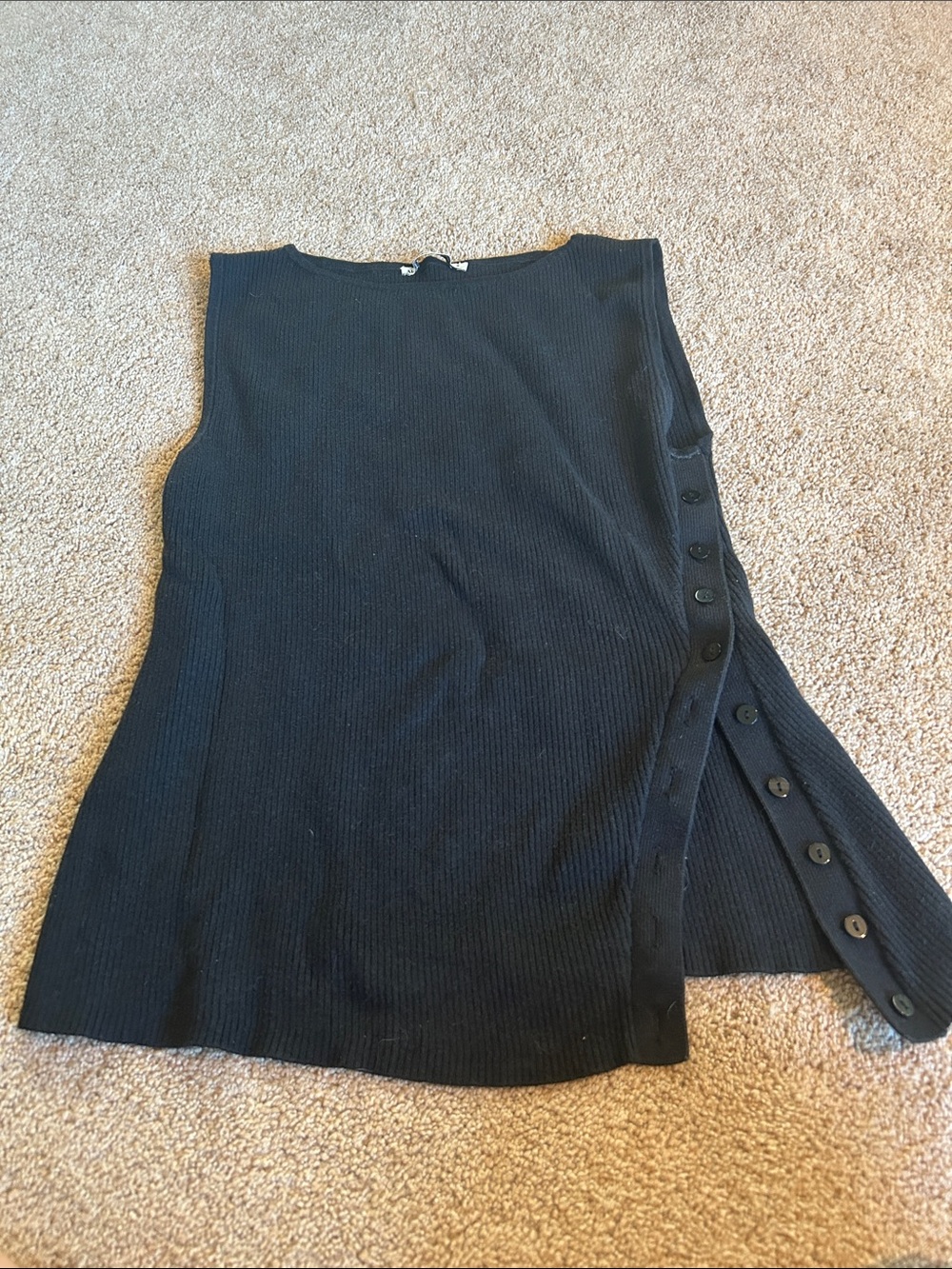 Abercrombie & Fitch Black Ribbed Sleeveless Button-Side Tank